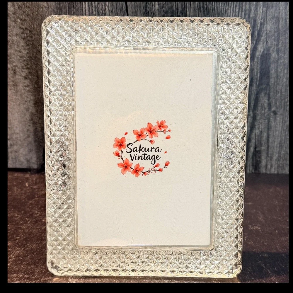 Vintage Lead Crystal Picture Frame Diamond Sunburst‎ 90s Clear 5 x 7